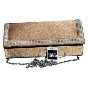 Bijoux Terner Rose Gold Rhinestone Trim Fold-Over Clutch silver Crossbody strap